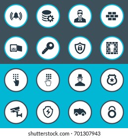 Vector Illustration Set Of Simple Security Icons. Elements Tracking Camera, Safe, Conservation And Other Synonyms Data, Bell And Badge.