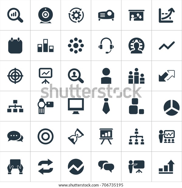 Vector Illustration Set Of Simple Seminar Icons.\
Elements Goal, Talk, Canvas And Other Synonyms Tablet, Headset And\
Avatar.