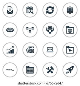 Vector Illustration Set Of Simple SEO Icons. Elements Letter, Protected Folder, World Wide Web And Other Synonyms Protected, Logistic And Clipboard.