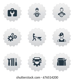 Vector Illustration Set Of Simple Service Icons. Elements Engineer, Toolbox, On Duty And Other Synonyms Work, Industry And Builder.