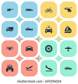 Vector Illustration Set Of Simple Shipment Icons. Elements Aero, Cab, Carriage And Other Synonyms Downgrade, Ship And Helicopter.