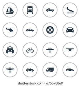 Vector Illustration Set Of Simple Shipment Icons. Elements Metro, Tire, Airliner And Other Synonyms Jet, Lorry And Velocipede.