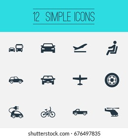 Vector Illustration Set Of Simple Shipment Icons. Elements Transport, Driver, Bike And Other Synonyms Suv, Transportation And Jeep.