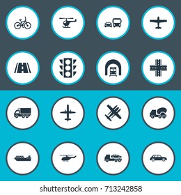 Vector Illustration Set Of Simple Shipment Icons. Elements Military Fighter, Sea Logistics, Helicopter And Other Synonyms Chopper, Fighter And Transport.