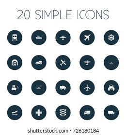 Vector Illustration Set Of Simple Shipment Icons. Elements Van, Aero, Tunnel And Other Synonyms Transportation, Workshop And Flight.