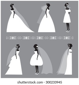 Vector illustration of a set of simple silhouette figures of beautiful brides for your designs 