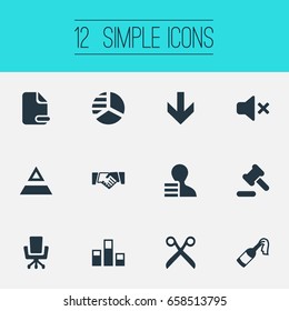 Vector Illustration Set Of Simple Situation Icons. Elements Corporation, Salary Cutting, Graphic And Other Synonyms Diagram, Silence And Round.