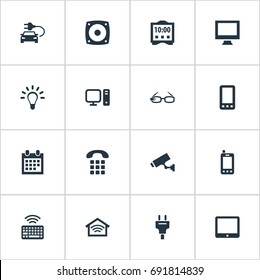 Vector Illustration Set Of Simple Smart Icons. Elements Loudspeaker, Keypad, Touchpad And Other Synonyms Keyboard, Speaker And Monitor.