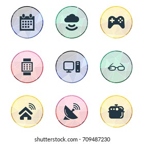 Vector Illustration Set Of Simple Smart Icons. Elements Wrist Device, Antenna, Storage Acceess And Other Synonyms Smart, Date And Device.