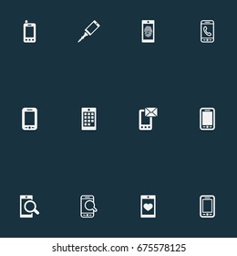 Vector Illustration Set Of Simple Smartphone Icons. Elements Communicating, Numbers, Coupling Device And Other Synonyms Mobile Phone, Screen And Calling.