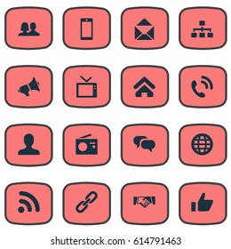 Vector Illustration Set Of Simple Social Icons. Elements Wave, Letter, Megaphone And Other Synonyms Call, Dialog And Loudspeaker.