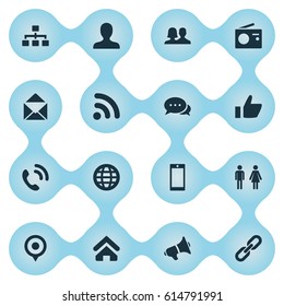 Vector Illustration Set Of Simple Social Icons. Elements Partner, Structure, Thumb And Other Synonyms Mail, Talking And Smartphone.