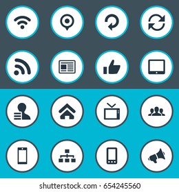 Vector Illustration Set Of Simple Social Icons. Elements Update, Press, Cv And Other Synonyms Point, House And Networking.