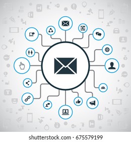 Vector Illustration Set Of Simple Social Media Icons. Elements Team, Genus, Chain And Other Synonyms Chatting, Love And User.
