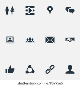 Vector Illustration Set Of Simple Social Icons. Elements Media Control, Web, Chatting And Other Synonyms Mark, Inbox And Profile.