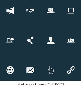 Vector Illustration Set Of Simple Social Media Icons. Elements Group, Megaphone, Chain And Other Synonyms Signalman, Handshake And Megaphone.