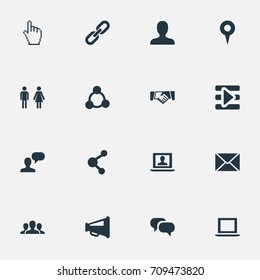 Vector Illustration Set Of Simple Social Icons. Elements Cursor, Point, Megaphone And Other Synonyms Pointer, Internet And Gender.