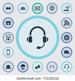 Vector Illustration Set Of Simple Social Icons. Elements Wave, Smartphone, Phone And Other Synonyms Wave, Group And Router.