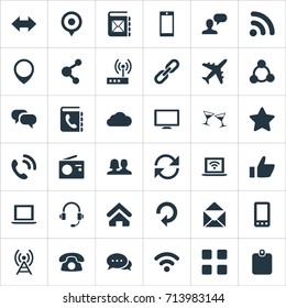 Vector Illustration Set Of Simple Social Icons. Elements Partnership, User, Notebook And Other Synonyms Plane, Star And Cellphone.