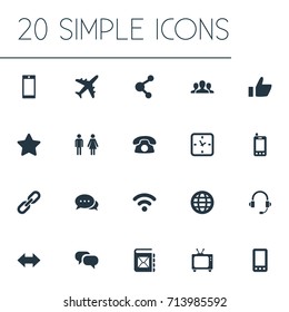 Vector Illustration Set Of Simple Social Icons. Elements Partner, Television, Thumb And Other Synonyms Phone, Telephone And Arrow.