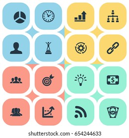 Vector Illustration Set Of Simple Solution Icons. Elements Process, Strength, Cash Pay And Other Synonyms Income, Increase And Target.