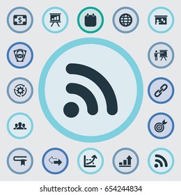 Vector Illustration Set Of Simple Solution Icons. Elements Cash Pay, Efficient, Event And Other Synonyms Seminar, Dollar And International.