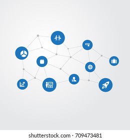 Vector Illustration Set Of Simple Solution Icons. Elements Suitcase, Increase Graph, Training And Other Synonyms Information, Galaxy And Increase.