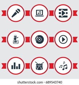 Vector Illustration Set Of Simple Sound Icons. Elements Begin Button, Playboy, Laptop And Other Synonyms Controller, Playboy And Start.