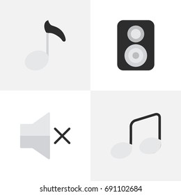 Vector Illustration Set Of Simple Sound Icons. Elements Volume, Speaker, Music Sign And Other Synonyms Speaker, Sign And Note.