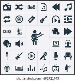 Vector Illustration Set Of Simple Sound Icons. Elements Album, Speech, Coupon And Other Synonyms Record, Meloman And Song.