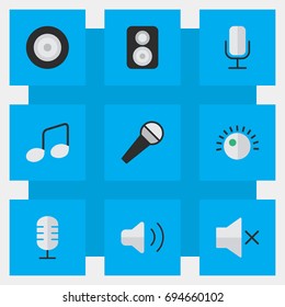 Vector Illustration Set Of Simple Sound Icons. Elements Volume, Record, Loudness And Other Synonyms Speaker, Make And Music.
