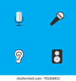 Vector Illustration Set Of Simple Sound Icons. Elements Speaker, Mike, Listen And Other Synonyms Loudspeaker, Speaker And Microphone.