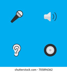 Vector Illustration Set Of Simple Sound Icons. Elements Mike, Listen, Loudspeaker And Other Synonyms Control, Speaker And Loudspeakers.