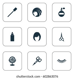 Vector Illustration Set Of Simple Spa Icons. Elements Fragrance, Manicure, Barber Tool And Other Synonyms Cosmetics, Salon And Mascara.