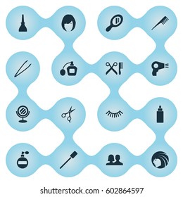 Vector Illustration Set Of Simple Spa Icons. Elements Customers, Reflection, Crest And Other Synonyms Nails, Glass And Oil.