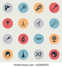 Vector Illustration Set Of Simple Spa Icons. Elements Nail Polish, Barbershop, Glass And Other Synonyms Shears, Scissors And Barbershop.