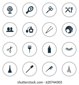 Vector Illustration Set Of Simple Spa Icons. Elements Comb, Pincers, Barber Tool And Other Synonyms Handle, Hairdresser And Nails.