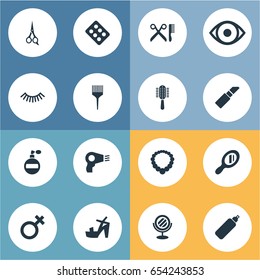 Vector Illustration Set Of Simple Spa Icons. Elements Eye, Glass, Comb And Other Synonyms Shoes, Woman And Hairbrush.