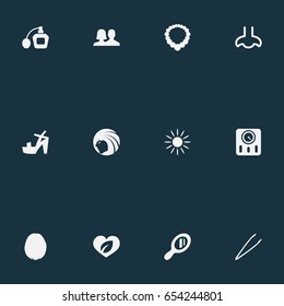 Vector Illustration Set Of Simple Spa Icons. Elements Heeled Shoes, Perfume, Customers And Other Synonyms Smell, Handle And Haircut.