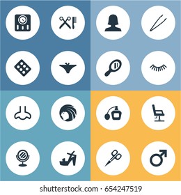 Vector Illustration Set Of Simple Spa Icons. Elements Mascara, Barbershop, Armchair And Other Synonyms Mirror, Eyelashes And Comb.