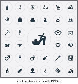 Vector Illustration Set Of Simple Spa Icons. Elements Gel, Eyelash Brush, Comb And Other Synonyms Unisex, Nose And Oil.