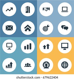 Vector Illustration Set Of Simple Startup Icons. Elements Success, Construction, Envelope And Other Synonyms Aim, Construction And House.