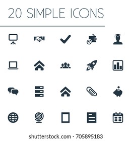 Vector Illustration Set Of Simple Startup Icons. Elements Gadget, Company, Specialist And Other Synonyms Saving, Task And Report.