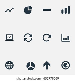 Vector Illustration Set Of Simple Statistic Icons. Elements Analytics, Repeatability, Surge And Other Synonyms Progress, Graph And Earth.