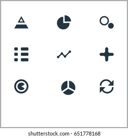 Vector Illustration Set Of Simple Statistic Icons. Elements Segment, Component, Menu And Other Synonyms Figure, Pie And Randomization.