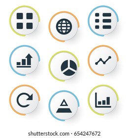 Vector Illustration Set Of Simple Statistic Icons. Elements Line Chart, Circle Diagram, Menu And Other Synonyms Task, Line And Top.
