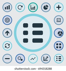 Vector Illustration Set Of Simple Statistic Icons. Elements Surge, Cube, Menu And Other Synonyms Pie, Cycle And Randomization.