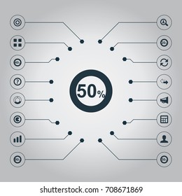 Vector Illustration Set Of Simple Statistic Icons. Elements Magnifier, Help, Megaphone And Other Synonyms Right, Magnifier And Figure.