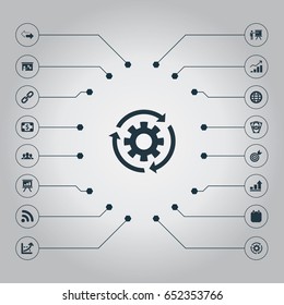 Vector Illustration Set Of Simple Strategy Icons. Elements Growth Chart, Reverse Directions, Efficient And Other Synonyms Screen, Growth And Team.