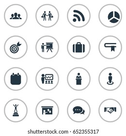 Vector Illustration Set Of Simple Strategy Icons. Elements Suitcase, Staff, Success And Other Synonyms Victory, Employee And Deal.
